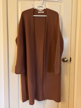 Open Front Long Knit Cardigan in Rust
